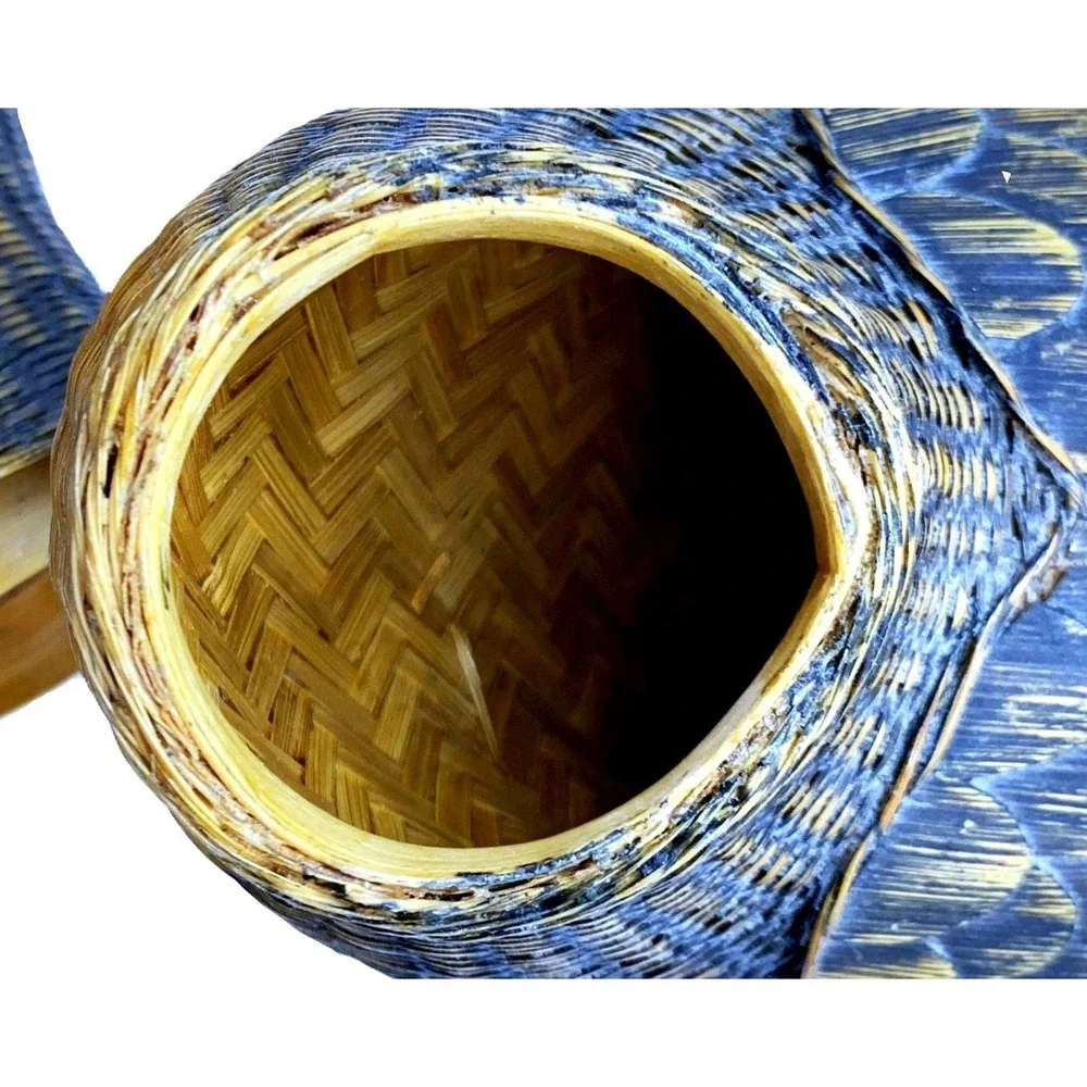 Vintage Chinese Bird Trinket Box Handcrafted Wicker Bamboo Estate Prize 9